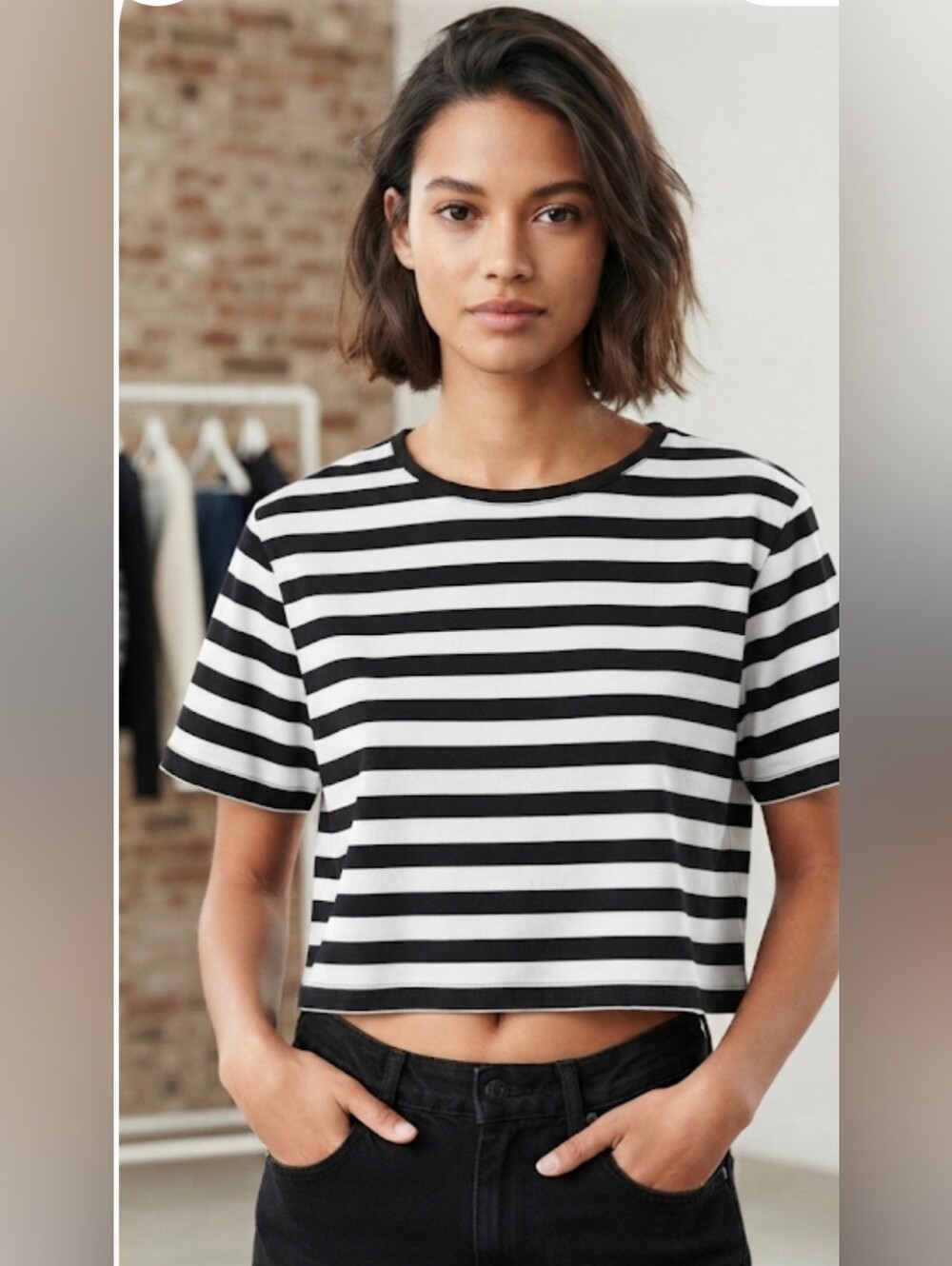 Black and White Stripe Crop Top Medium Tous les calecons Paris